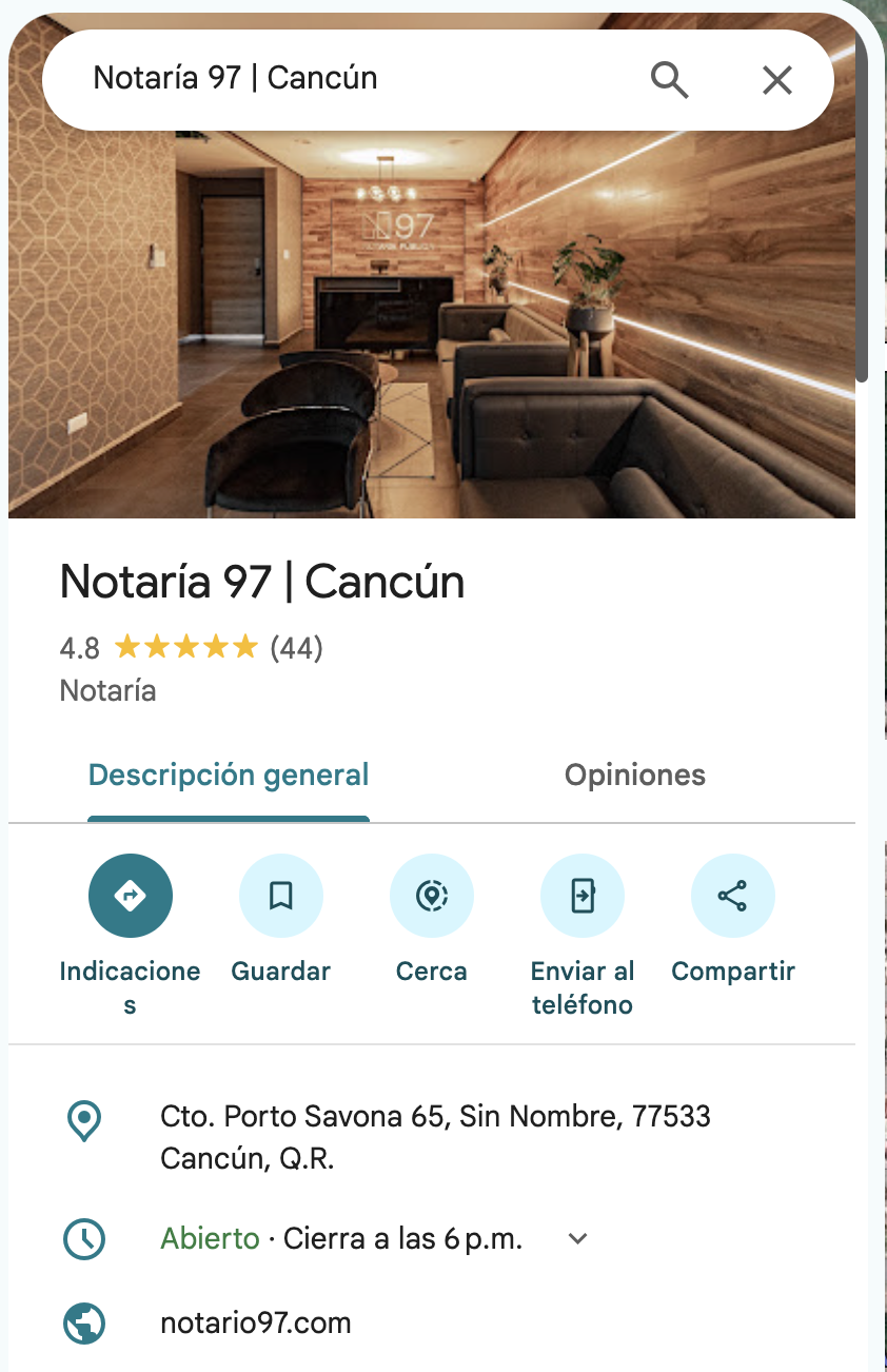 Notaría 97 | Cancún. Antes: 2.3 de 5 con 3 reseñas. Perfil completo con fotografía, contacto, dirección, horario y sitio web.